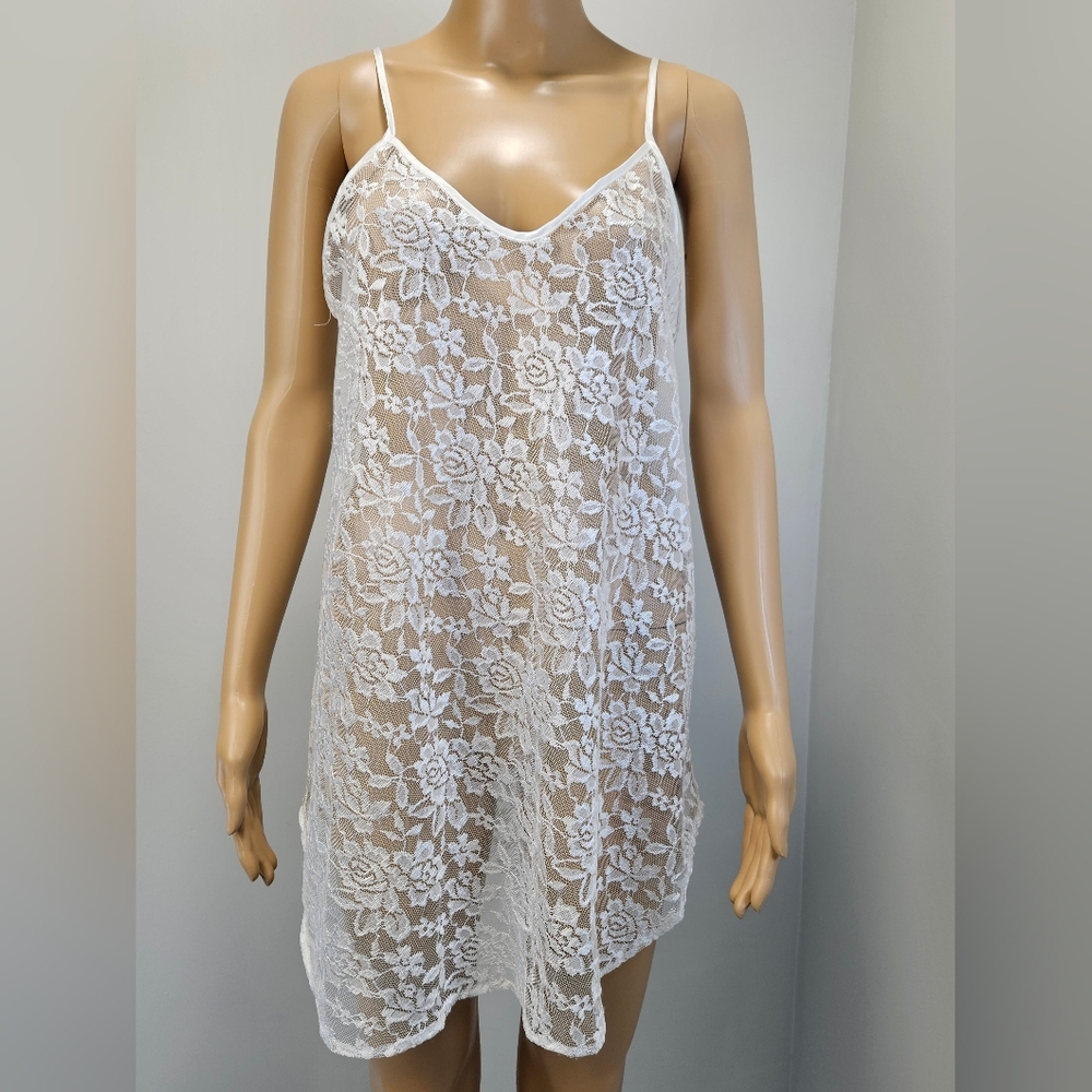 Vintage Alexandra‎ Nicole Chemise Floral Lace Medium White Made in USA